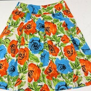 Talbots Pleated Floral Skirt Size 6 100% Cotton Bright Pop Art Print